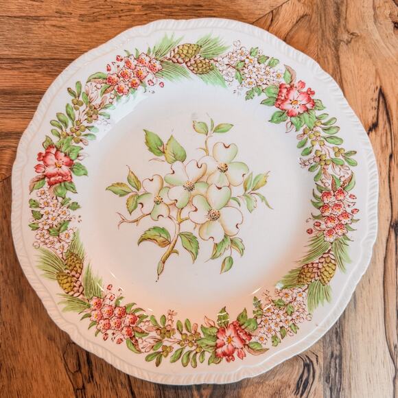 Pair of Vintage Dogwood VA Plates-American State Flowers-Ridgways Ltd of England - Picture 2 of 9